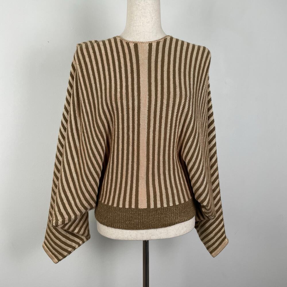 90s Vintage Epin Hand Loomed Sweater Womens S Brown Striped Wide Dolman Sleeves - Picture 12 of 14